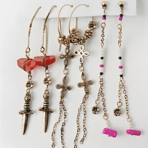 NWT Free People Sirens Hoop Set Gold and Pink Earrings